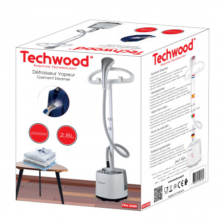 Aparat de calcat cu aburi Techwood TDV-2006, 2000W, 2.8 l, 30 g/min, 90 min, Protectie termica, 2 setari, Alb