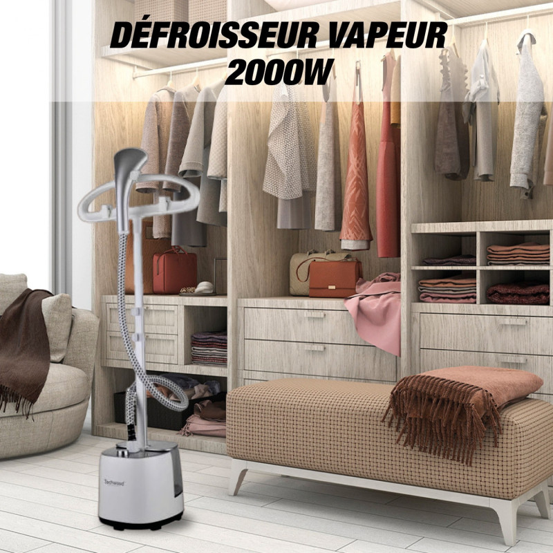 Aparat de calcat cu aburi Techwood TDV-2006, 2000W, 2.8 l, 30 g/min, 90 min, Protectie termica, 2 setari, Alb