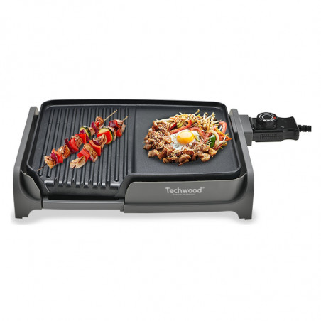 Gratar electric Teppan Yaki Techwood TTG-3326/2, 1600W, 33x26 cm, Acoperire neaderenta, Termostat, Negru