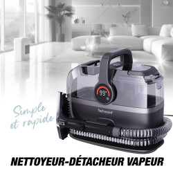 Aparat multifunctional cu aburi si aspirator Techwood TAN-7066V, 600/800W, Rezervor de apa curata si reziduala, 3 moduri, Afisaj digital, Gri Inchis