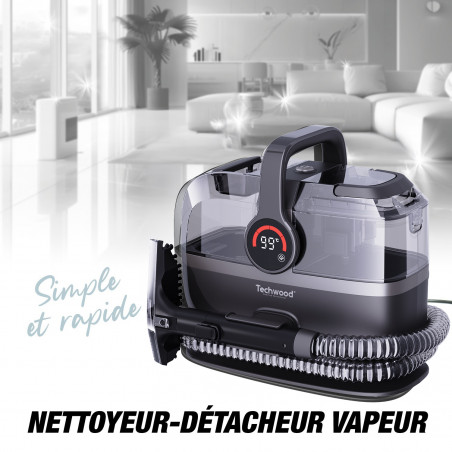Aparat multifunctional cu aburi si aspirator Techwood TAN-7066V, 600/800W, Rezervor de apa curata si reziduala, 3 moduri, Afisaj digital, Gri Inchis