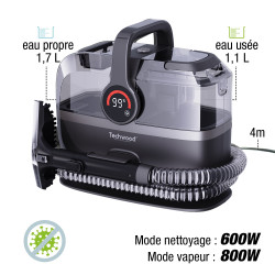 Aparat multifunctional cu aburi si aspirator Techwood TAN-7066V, 600/800W, Rezervor de apa curata si reziduala, 3 moduri, Afisaj digital, Gri Inchis