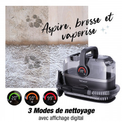 Aparat multifunctional cu aburi si aspirator Techwood TAN-7066V, 600/800W, Rezervor de apa curata si reziduala, 3 moduri, Afisaj digital, Gri Inchis