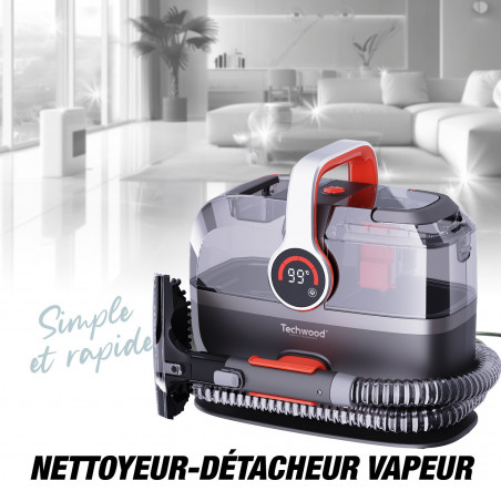 Aparat multifunctional cu aburi si aspirator Techwood TAN-7055V, 600/800W, Rezervor de apa curata si reziduala, 3 moduri, Afisaj digital, Gri/Portocaliu