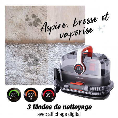 Aparat multifunctional cu aburi si aspirator Techwood TAN-7055V, 600/800W, Rezervor de apa curata si reziduala, 3 moduri, Afisaj digital, Gri/Portocaliu