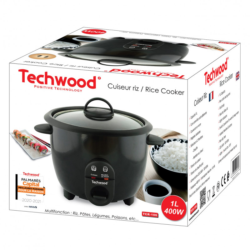 Aparat de fiert orez Techwood TCR-106, 400W, 1 l, Mentinere caldura, Negru