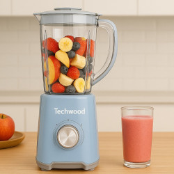 Blender Techwood TBL-784, 500W, 1.5 l, 2 viteze + impuls, Lame din otel, Albastru deschis