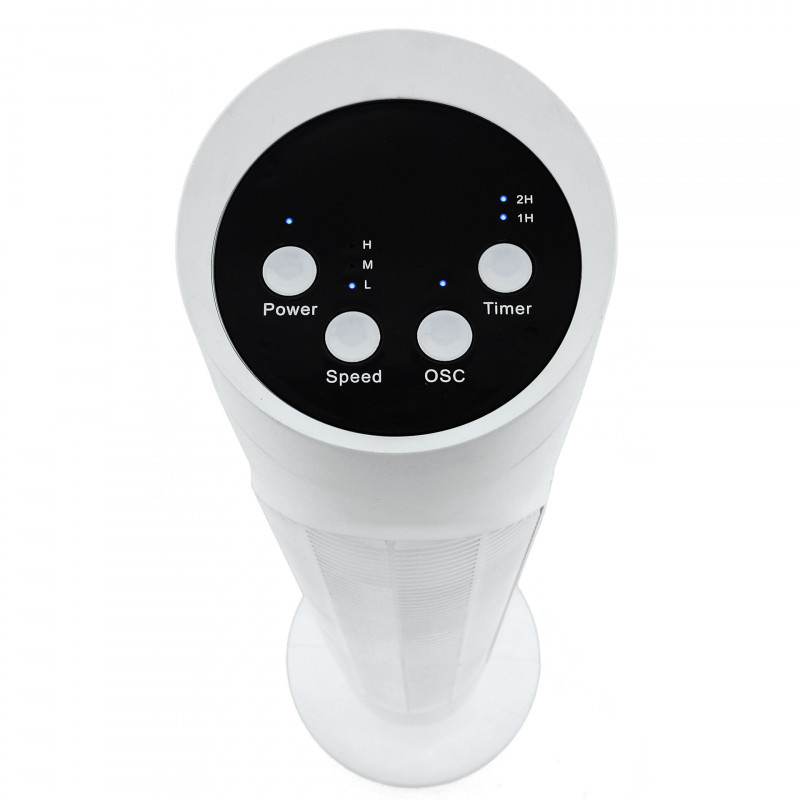 Ventilator Tower Elite ETTF-0331, 50W, 3 viteze, Temporizator, LED, Funcționare silențioasă, Telecomandă, Alb
