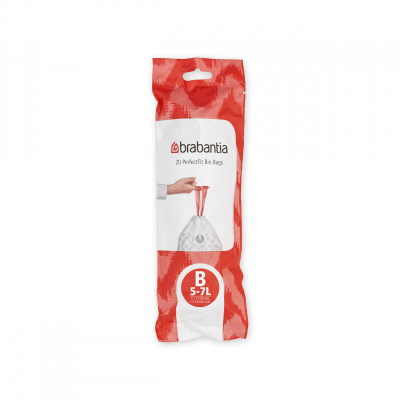 Brabantia PerfectFit pungi pentru coșuri de gunoi 647034, dimensiune B, 5-7 l, 20 buc, alb