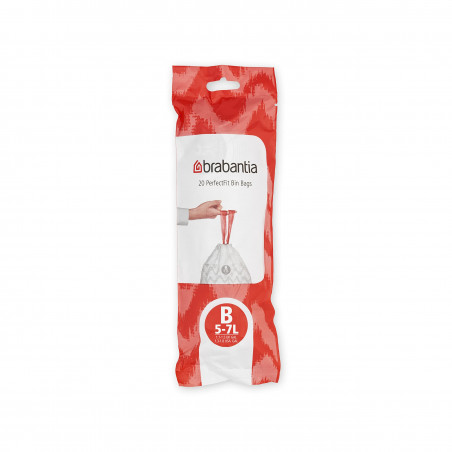 Brabantia PerfectFit pungi pentru coșuri de gunoi 647034, dimensiune B, 5-7 l, 20 buc, alb