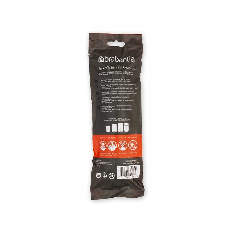 Brabantia PerfectFit pungi pentru coșuri de gunoi 647034, dimensiune B, 5-7 l, 20 buc, alb