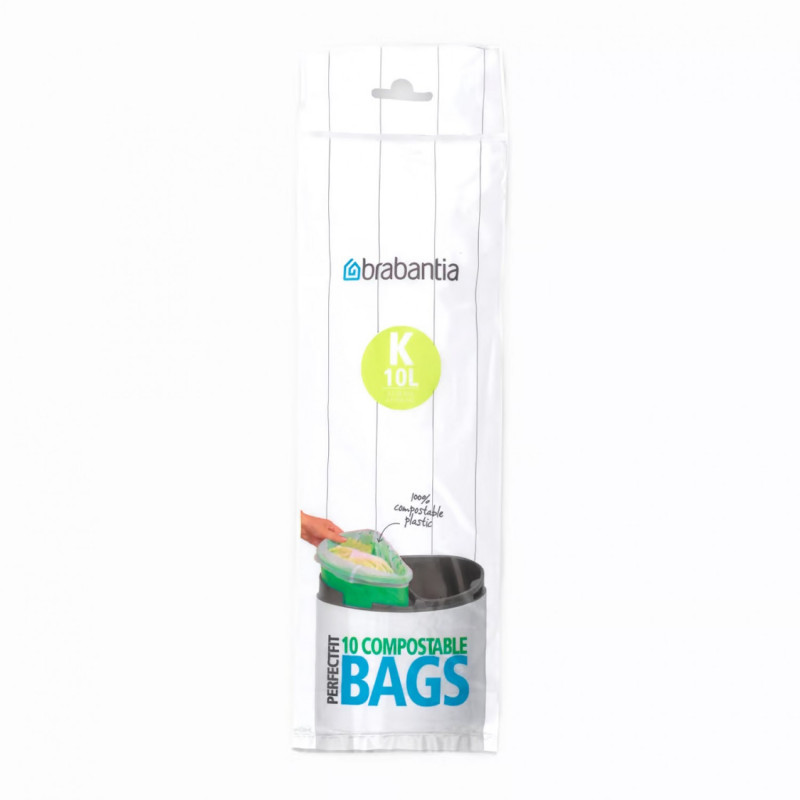 Saci de gunoi Brabantia PerfectFit 647032, Dimensiune K, 10 l, 10 buc, Biodegradabil, Verde