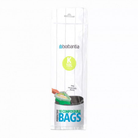 Saci de gunoi Brabantia PerfectFit 647032, Dimensiune K, 10 l, 10 buc, Biodegradabil, Verde