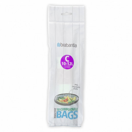 Saci de gunoi Brabantia PerfectFit 647031, Dimensiune C, 10-12 l, 10 buc, Biodegradabil, Verde