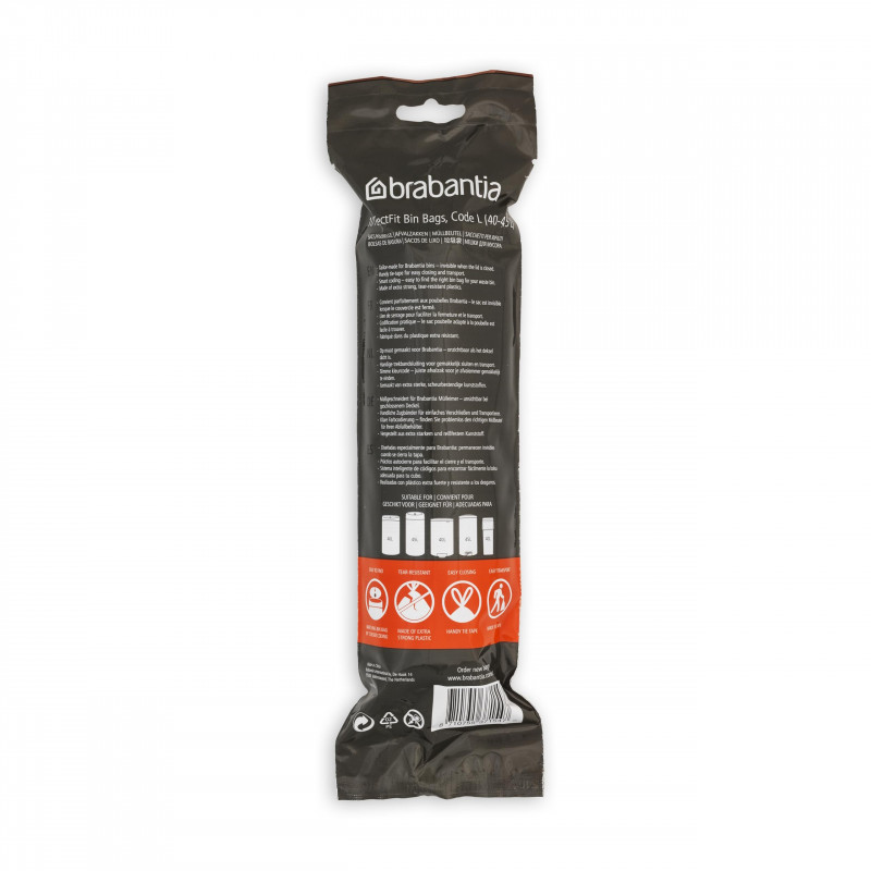 Brabantia PerfectFit FlatBack+/Touch saci de gunoi 647036, dimensiune L, 40-45 l, 10 buc, alb