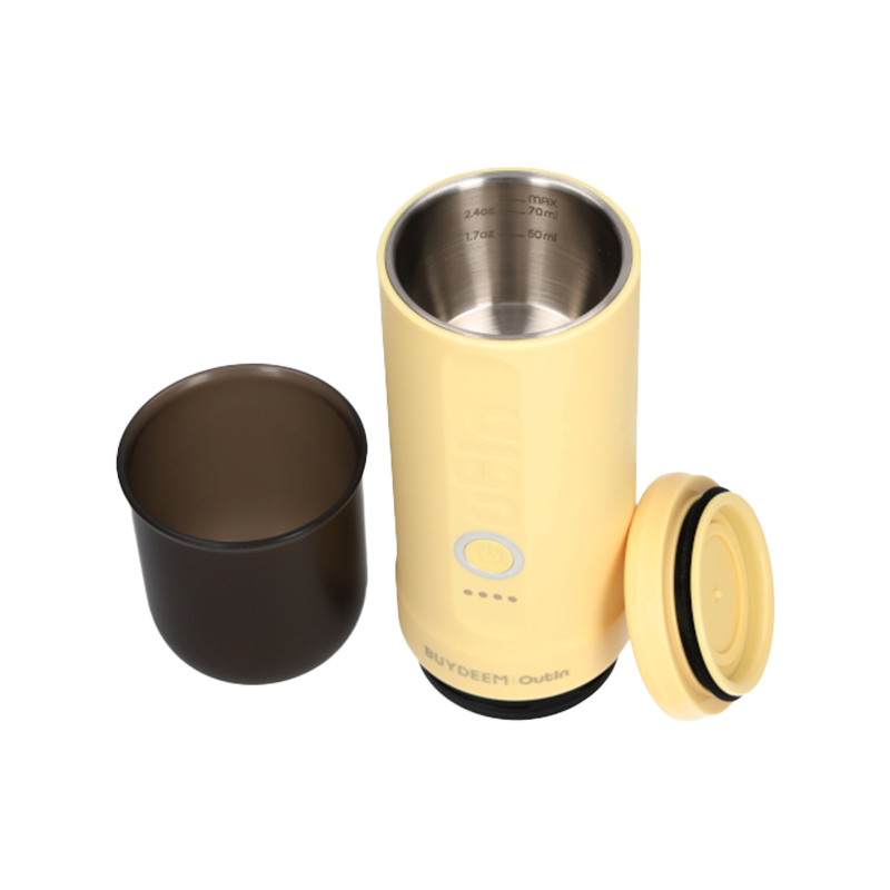 Espressor portabil BUYDEEM Nano OTEM-01, 7500 mAh, 20 bar, 50 ml, 12/24V, Incarcare USB Type-C, Cafea macinata si capsule, Galben