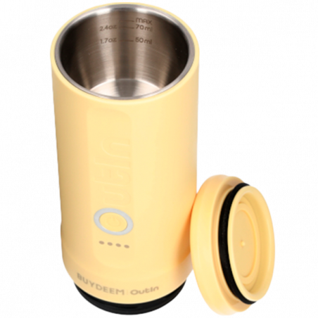 Espressor portabil BUYDEEM Nano OTEM-01, 7500 mAh, 20 bar, 50 ml, 12/24V, Incarcare USB Type-C, Cafea macinata si capsule, Galben