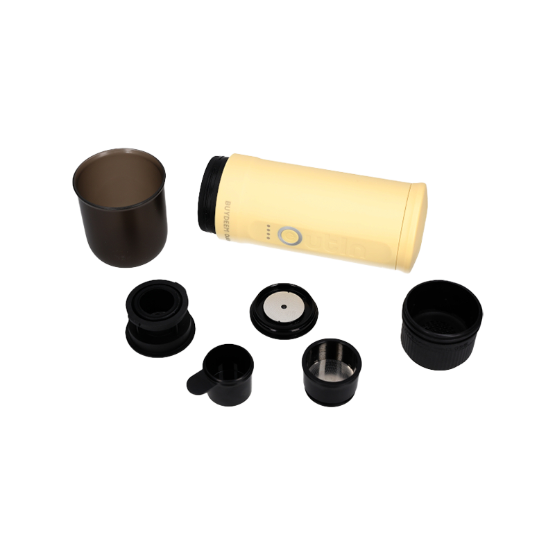 Espressor portabil BUYDEEM Nano OTEM-01, 7500 mAh, 20 bar, 50 ml, 12/24V, Incarcare USB Type-C, Cafea macinata si capsule, Galben