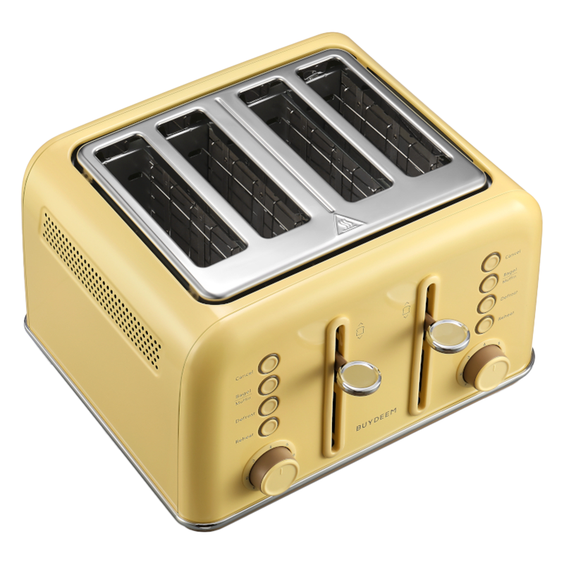 Prajitor de paine BUYDEEM DT640E, 1800W, 4 felii, 7 programe automate, 7 trepte de prajire, Indicatori LED, Tava firimituri, Pop-up inalt, Galben