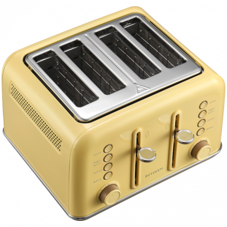 Prajitor de paine BUYDEEM DT640E, 1800W, 4 felii, 7 programe automate, 7 trepte de prajire, Indicatori LED, Tava firimituri, Pop-up inalt, Galben