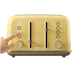 Prajitor de paine BUYDEEM DT640E, 1800W, 4 felii, 7 programe automate, 7 trepte de prajire, Indicatori LED, Tava firimituri, Pop-up inalt, Galben