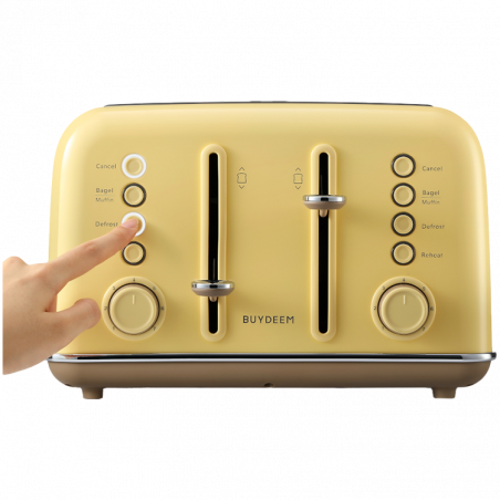 Prajitor de paine BUYDEEM DT640E, 1800W, 4 felii, 7 programe automate, 7 trepte de prajire, Indicatori LED, Tava firimituri, Pop-up inalt, Galben