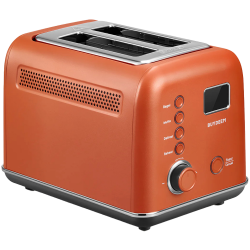 Prajitor de paine BUYDEEM DT730E, 900W, 2 felii, 9 programe automate, 9 treptede prajire, Carcasa din otel inoxidabil, Afisaj LCD, Indicatori LED, Auto-centrare, Timer, Portocaliu