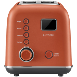 Prajitor de paine BUYDEEM DT730E, 900W, 2 felii, 9 programe automate, 9 treptede prajire, Carcasa din otel inoxidabil, Afisaj LCD, Indicatori LED, Auto-centrare, Timer, Portocaliu