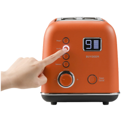 Prajitor de paine BUYDEEM DT730E, 900W, 2 felii, 9 programe automate, 9 treptede prajire, Carcasa din otel inoxidabil, Afisaj LCD, Indicatori LED, Auto-centrare, Timer, Portocaliu