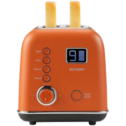 Prajitor de paine BUYDEEM DT730E, 900W, 2 felii, 9 programe automate, 9 treptede prajire, Carcasa din otel inoxidabil, Afisaj LCD, Indicatori LED, Auto-centrare, Timer, Portocaliu