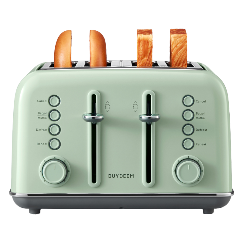 Prajitor de pаine BUYDEEM DT640E, 1800W, 4 felii, 7 programe automate, 7 trepte de prajire, indicatori LED, Tavi pentru firimituri, Pop-up inalt, Verde