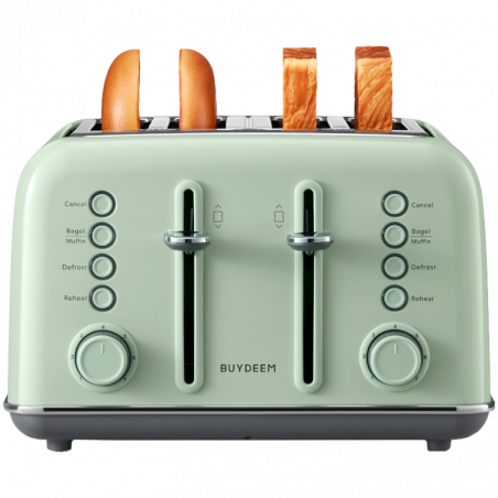 Prajitor de pаine BUYDEEM DT640E, 1800W, 4 felii, 7 programe automate, 7 trepte de prajire, indicatori LED, Tavi pentru firimituri, Pop-up inalt, Verde