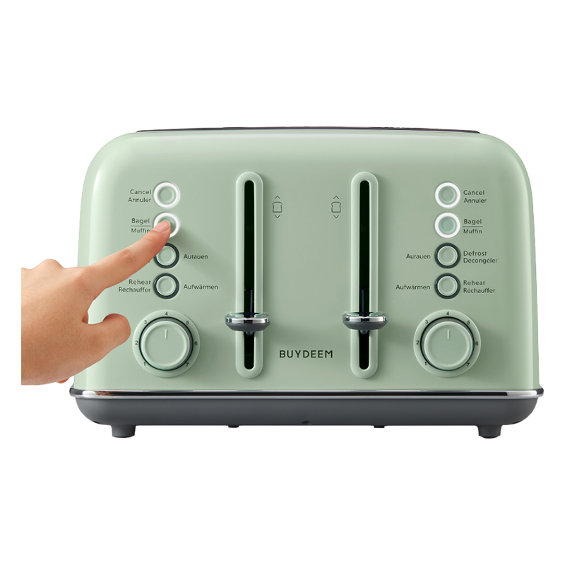 Prajitor de pаine BUYDEEM DT640E, 1800W, 4 felii, 7 programe automate, 7 trepte de prajire, indicatori LED, Tavi pentru firimituri, Pop-up inalt, Verde