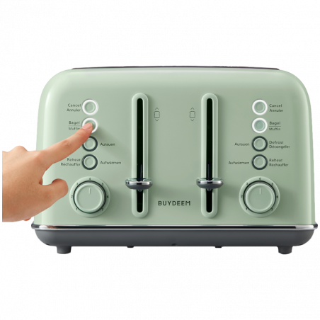 Prajitor de pаine BUYDEEM DT640E, 1800W, 4 felii, 7 programe automate, 7 trepte de prajire, indicatori LED, Tavi pentru firimituri, Pop-up inalt, Verde