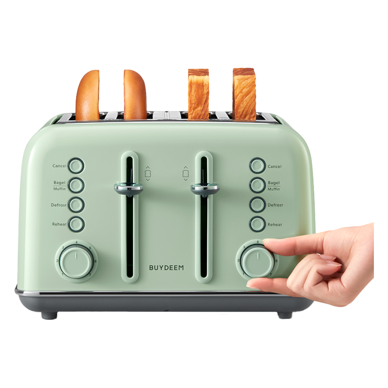 Prajitor de pаine BUYDEEM DT640E, 1800W, 4 felii, 7 programe automate, 7 trepte de prajire, indicatori LED, Tavi pentru firimituri, Pop-up inalt, Verde