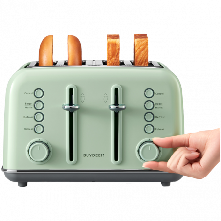 Prajitor de pаine BUYDEEM DT640E, 1800W, 4 felii, 7 programe automate, 7 trepte de prajire, indicatori LED, Tavi pentru firimituri, Pop-up inalt, Verde