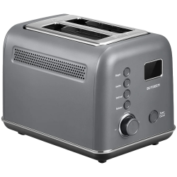 Prajitor de paine BUYDEEM DT730E, 900W, 2 felii, 9 programe automate, 9 treptede prajire, Carcasa din otel inoxidabil, Afisaj LCD, Indicatori LED, Auto-centrare, Timer, Gri