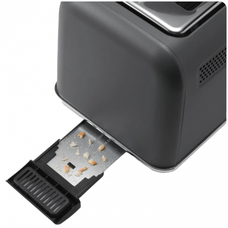 Prajitor de paine BUYDEEM DT730E, 900W, 2 felii, 9 programe automate, 9 treptede prajire, Carcasa din otel inoxidabil, Afisaj LCD, Indicatori LED, Auto-centrare, Timer, Gri