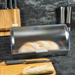 Cutie de pâine Kinghoff KH 3203, 39.5x28x18.5 cm, oțel, capac semi-transparent, alb/gri