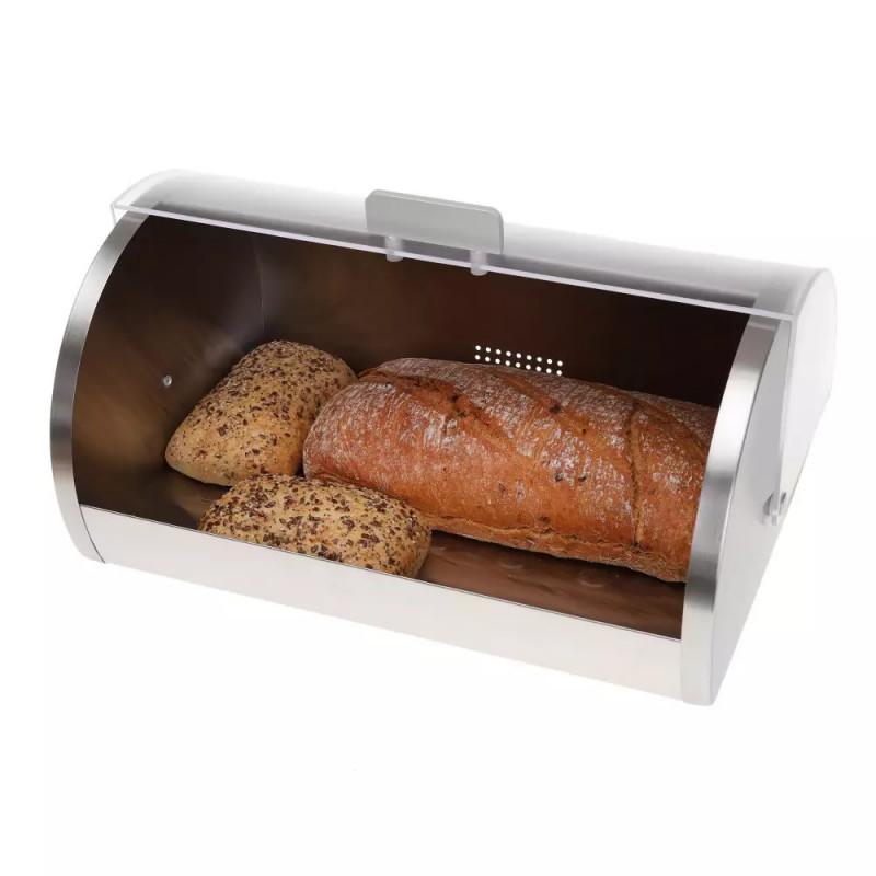 Cutie de pâine Kinghoff KH 3203, 39.5x28x18.5 cm, oțel, capac semi-transparent, alb/gri
