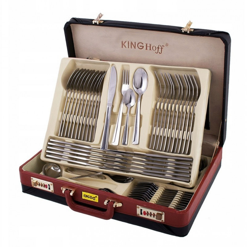 Set tacâmuri Kinghoff KH 3509, 72 piese, Pentru 12 persoane, Cutie, Oțel inoxidabil, Argint