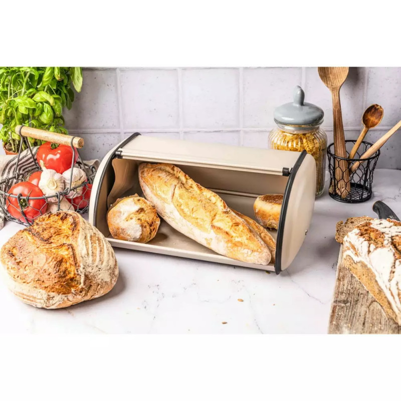 Cutie pentru paine Kinghoff KH 1754, 15x24x36 cm, Deschidere si inchidere lina, Otel, Bej