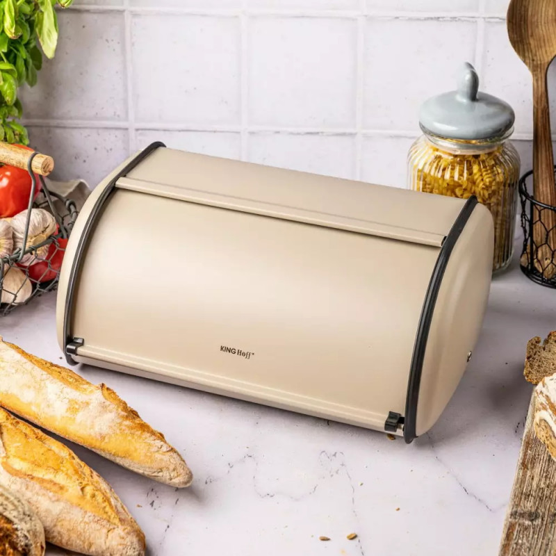 Cutie pentru paine Kinghoff KH 1754, 15x24x36 cm, Deschidere si inchidere lina, Otel, Bej