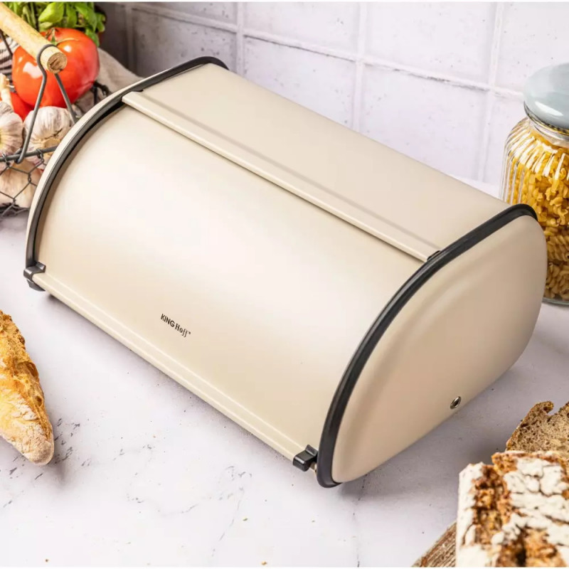 Cutie pentru paine Kinghoff KH 1754, 15x24x36 cm, Deschidere si inchidere lina, Otel, Bej