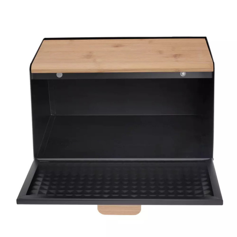 Cutie de pâine Klausberg KB 7467, 35.5 cm, Oțel, Bambus, Capac superior și frontal, Negru