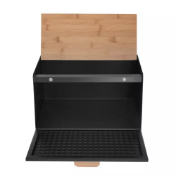 Cutie de pâine Klausberg KB 7467, 35.5 cm, Oțel, Bambus, Capac superior și frontal, Negru