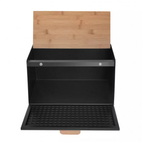 Cutie de pâine Klausberg KB 7467, 35.5 cm, Oțel, Bambus, Capac superior și frontal, Negru