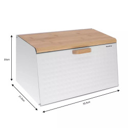 Cutie de pâine Klausberg KB 7468, 35.5 cm, Oțel, Bambus, Capac superior și frontal, Alb