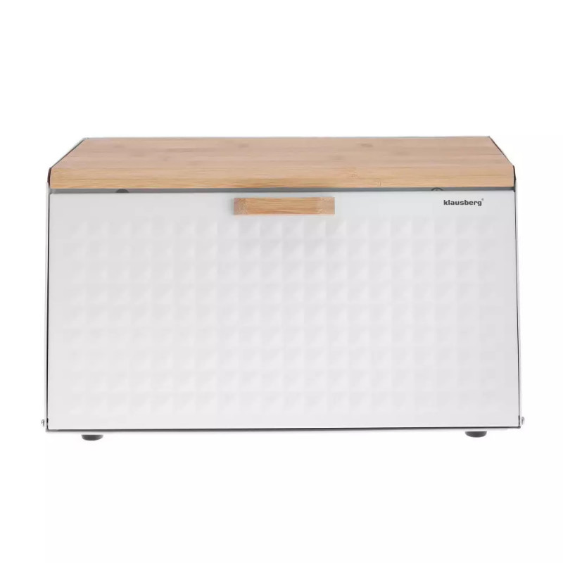 Cutie de pâine Klausberg KB 7468, 35.5 cm, Oțel, Bambus, Capac superior și frontal, Alb