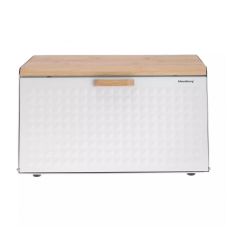 Cutie de pâine Klausberg KB 7468, 35.5 cm, Oțel, Bambus, Capac superior și frontal, Alb
